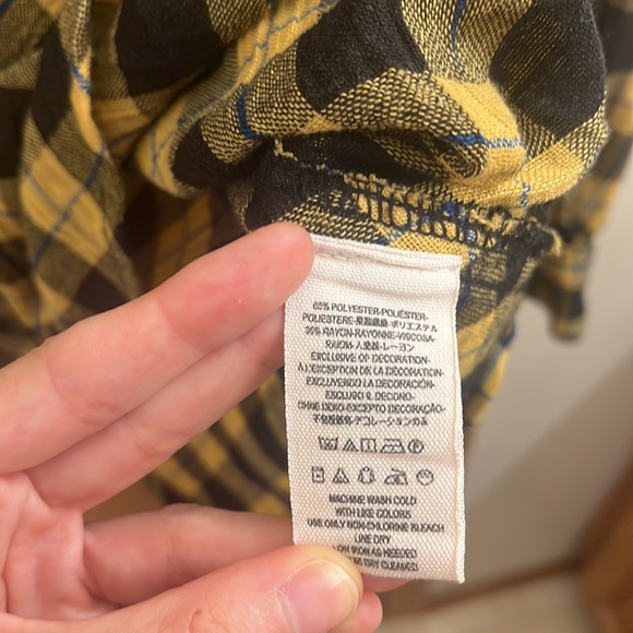 Free People Yellow Gauzy Plaid Lace Up Button Down Top - Picture 9 of 11